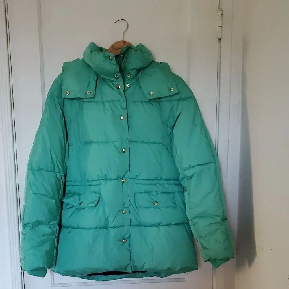J. Crew Signature Hooded Puffer Winter Coat Lightweight Green Women's Size MT